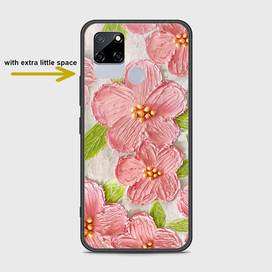 Realme C12 Cover - Floral Series - Design 9 - Pink & Green - HQ Ultra Shine Premium Infinity Glass Soft Silicon Borders Case