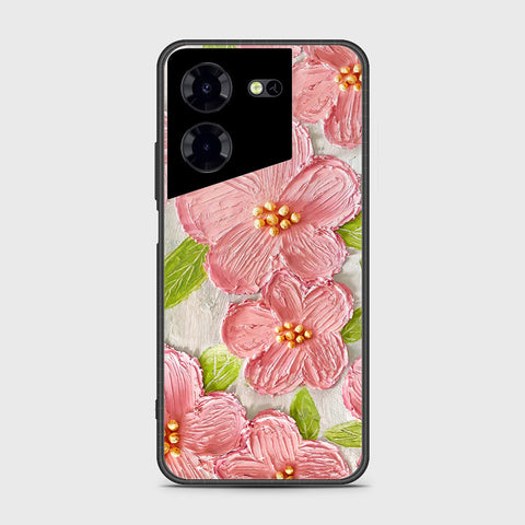 Tecno Pova 5 Pro Cover - Floral Series - Design 9 - Pink & Green - HQ Ultra Shine Premium Infinity Glass Soft Silicon Borders Case