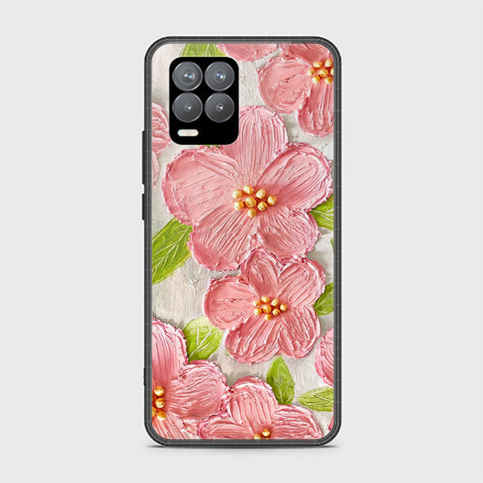 Realme 8 Cover - Floral Series - Design 9 - Pink & Green - HQ Ultra Shine Premium Infinity Glass Soft Silicon Borders Case