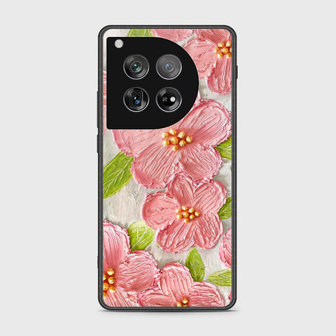 OnePlus 12 Cover - Floral Series - Design 9 - Pink & Green - HQ Ultra Shine Premium Infinity Glass Soft Silicon Borders Case