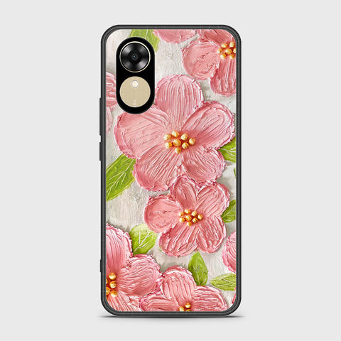 Oppo A17k Cover - Floral Series - Design 9 - Pink & Green - HQ Ultra Shine Premium Infinity Glass Soft Silicon Borders Case