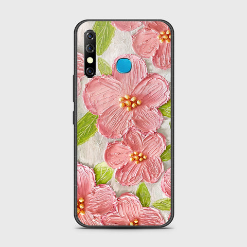 Infinix Hot 8 Cover - Floral Series - Design 9 - Pink & Green - HQ Ultra Shine Premium Infinity Glass Soft Silicon Borders Case