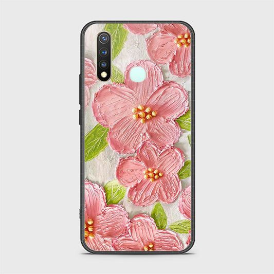 Vivo Y19 Cover - Floral Series - Design 9 - Pink & Green - HQ Ultra Shine Premium Infinity Glass Soft Silicon Borders Case