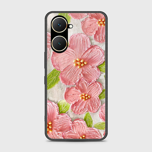 Vivo Y03 Cover - Floral Series - Design 9 - Pink & Green - HQ Ultra Shine Premium Infinity Glass Soft Silicon Borders Case