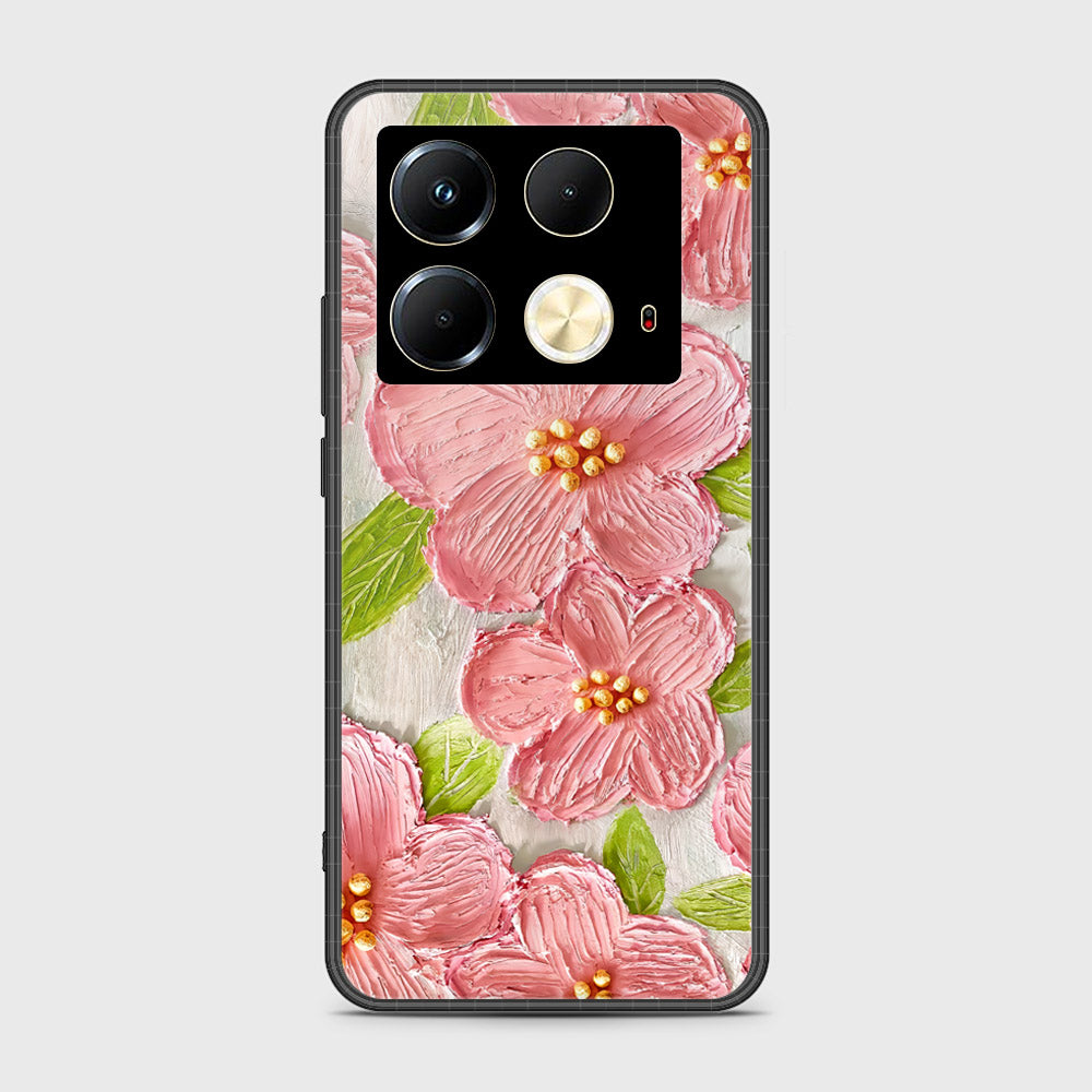 Infinix Note 40 Cover - Floral Series - Design 9 - Pink & Green - HQ Ultra Shine Premium Infinity Glass Soft Silicon Borders Case