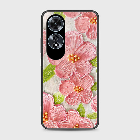 Oppo A60 Cover - Floral Series - Design 9 - Pink & Green - HQ Ultra Shine Premium Infinity Glass Soft Silicon Borders Case