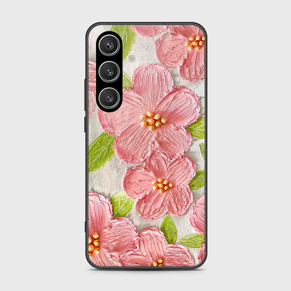 Samsung Galaxy S24 Cover - Floral Series - Design 9 - Pink & Green - HQ Ultra Shine Premium Infinity Glass Soft Silicon Borders Case