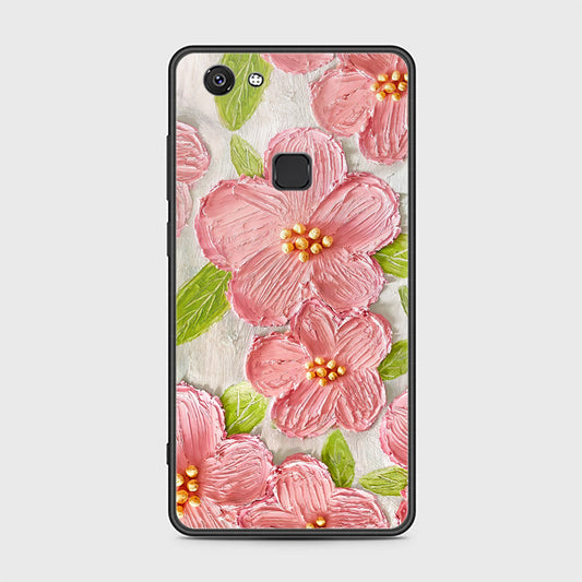 Vivo V7 Cover - Floral Series - Design 9 - Pink & Green - HQ Ultra Shine Premium Infinity Glass Soft Silicon Borders Case