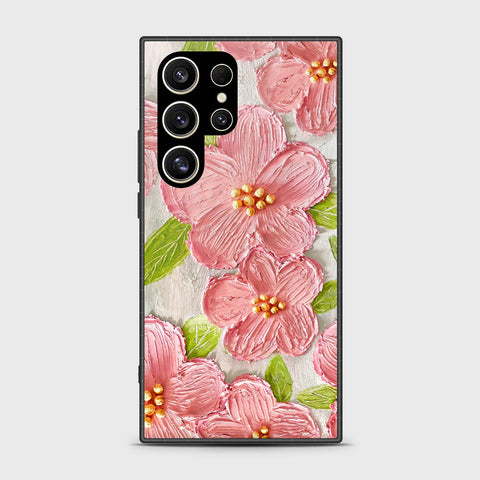 Samsung Galaxy S24 Ultra Cover - Floral Series - Design 9 - Pink & Green - HQ Ultra Shine Premium Infinity Glass Soft Silicon Borders Case