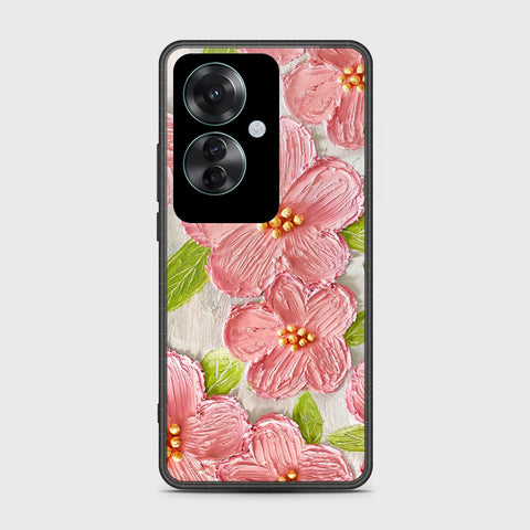 Oppo Reno 11F 5G Cover - Floral Series - Design 9 - Pink & Green - HQ Ultra Shine Premium Infinity Glass Soft Silicon Borders Case