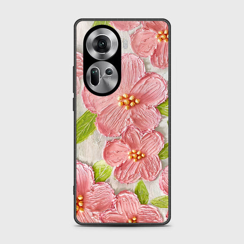 Oppo Reno 11 5G Cover - Floral Series - Design 9 - Pink & Green - HQ Ultra Shine Premium Infinity Glass Soft Silicon Borders Case