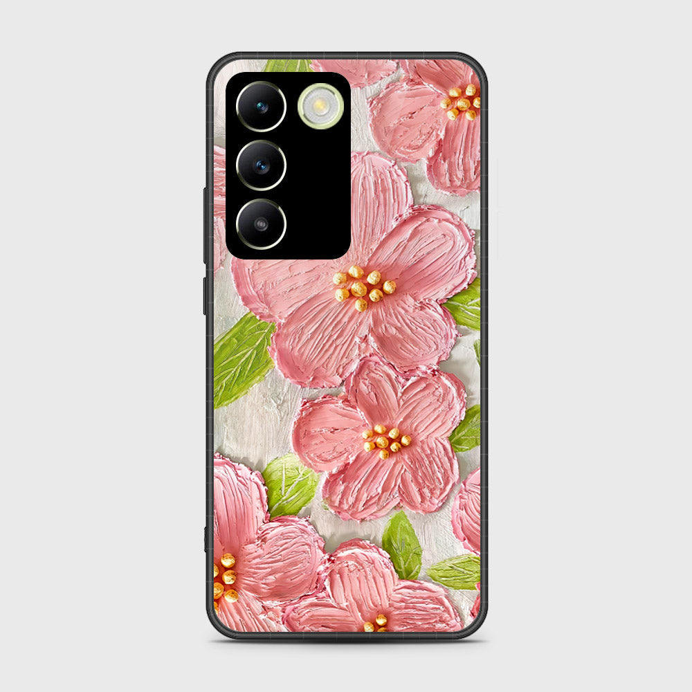 Vivo Y100 4G Cover - Floral Series - Design 9 - Pink & Green - HQ Ultra Shine Premium Infinity Glass Soft Silicon Borders Case