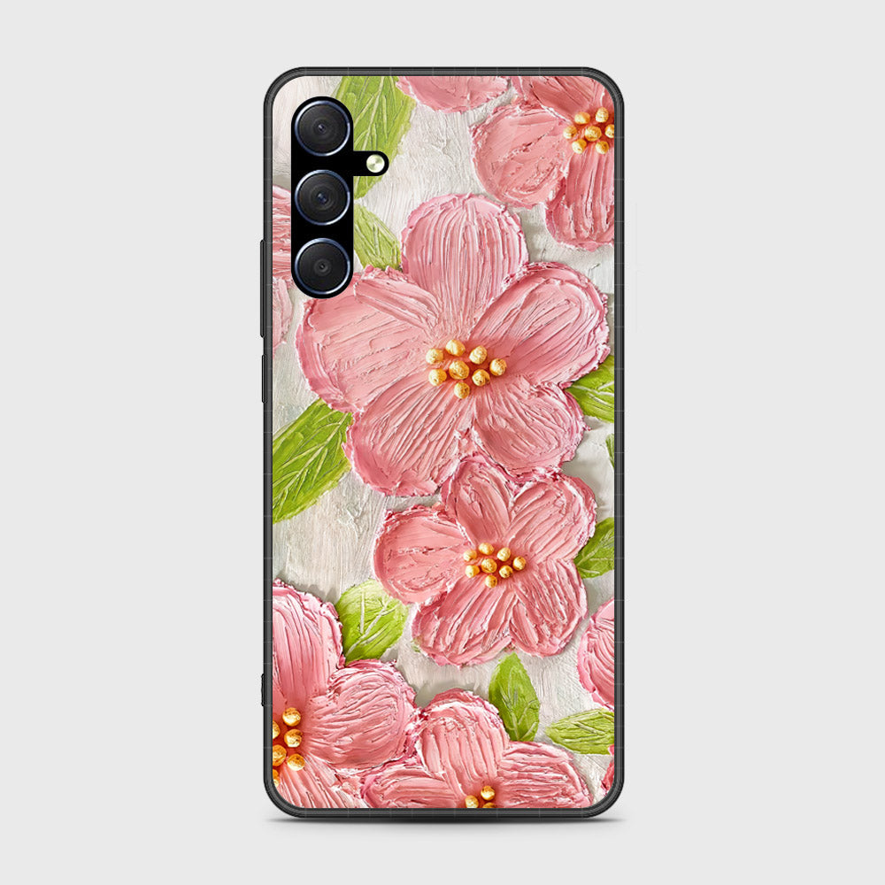 Samsung Galaxy M34 5G Cover - Floral Series - Design 9 - Pink & Green - HQ Ultra Shine Premium Infinity Glass Soft Silicon Borders Case