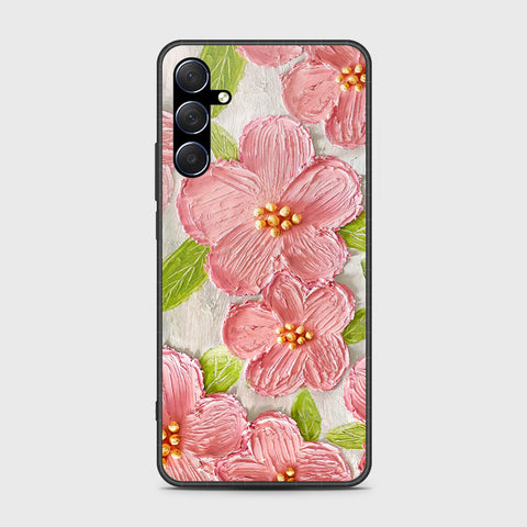 Samsung Galaxy M34 5G Cover - Floral Series - Design 9 - Pink & Green - HQ Ultra Shine Premium Infinity Glass Soft Silicon Borders Case