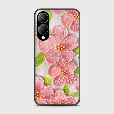 Vivo Y17s Cover - Floral Series - Design 9 - Pink & Green - HQ Ultra Shine Premium Infinity Glass Soft Silicon Borders Case