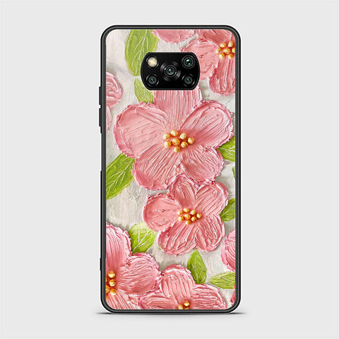 Xiaomi Poco X3 Cover - Floral Series - Design 9 - Pink & Green - HQ Ultra Shine Premium Infinity Glass Soft Silicon Borders Case