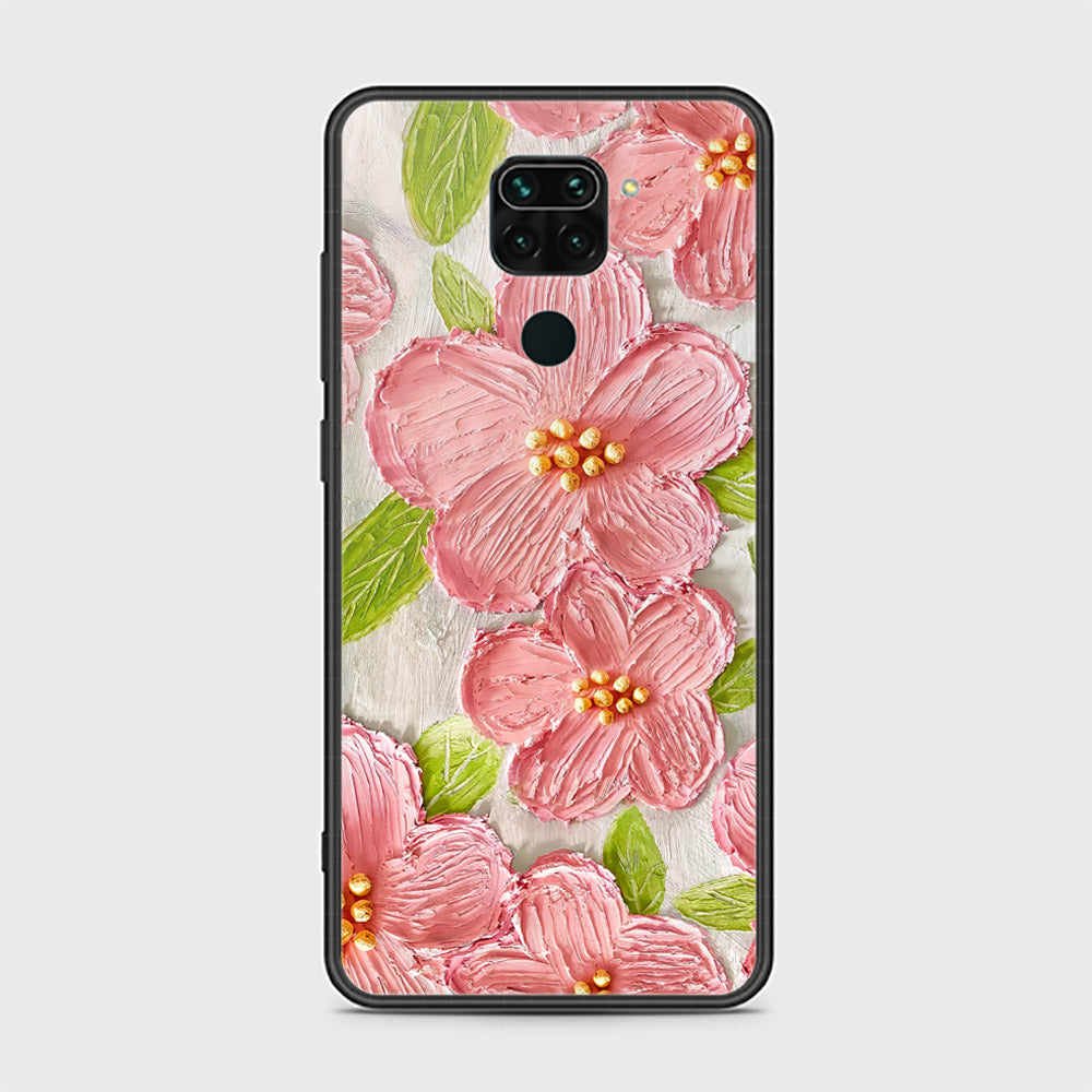 Xiaomi Redmi Note 9 Cover - Floral Series - Design 9 - Pink & Green - HQ Ultra Shine Premium Infinity Glass Soft Silicon Borders Case