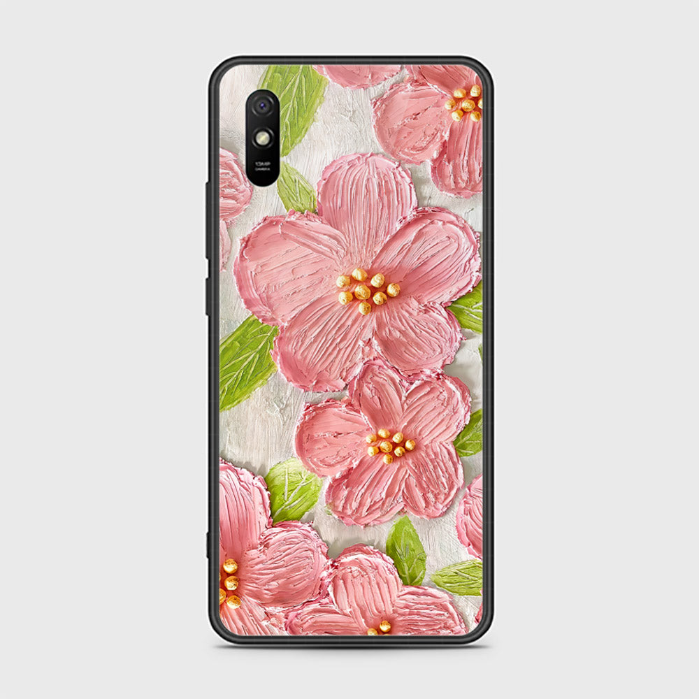 Xiaomi Redmi 9A Cover - Floral Series - Design 9 - Pink & Green - HQ Ultra Shine Premium Infinity Glass Soft Silicon Borders Case