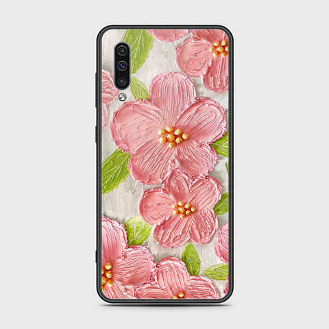 Samsung Galaxy A30s Cover - Floral Series - Design 9 - Pink & Green - HQ Ultra Shine Premium Infinity Glass Soft Silicon Borders Case