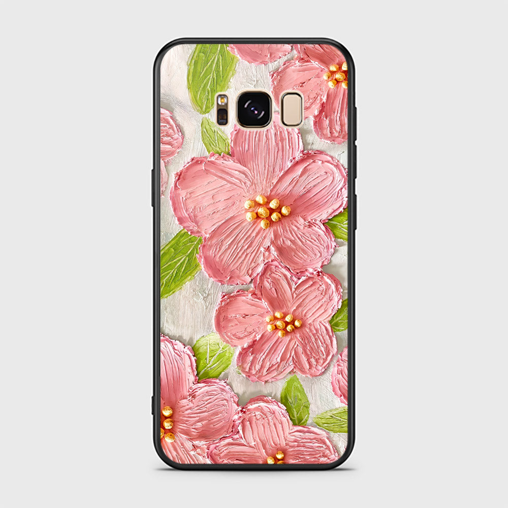 Samsung Galaxy S8 Cover - Floral Series - Design 9 - Pink & Green - HQ Ultra Shine Premium Infinity Glass Soft Silicon Borders Case