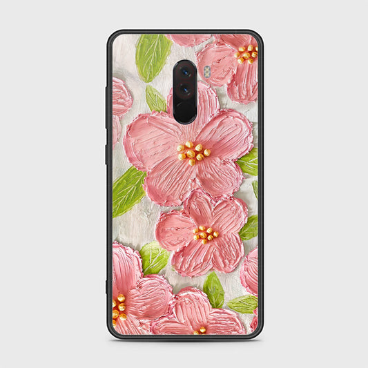 Xiaomi Pocophone F1 Cover - Floral Series - Design 9 - Pink & Green - HQ Ultra Shine Premium Infinity Glass Soft Silicon Borders Case