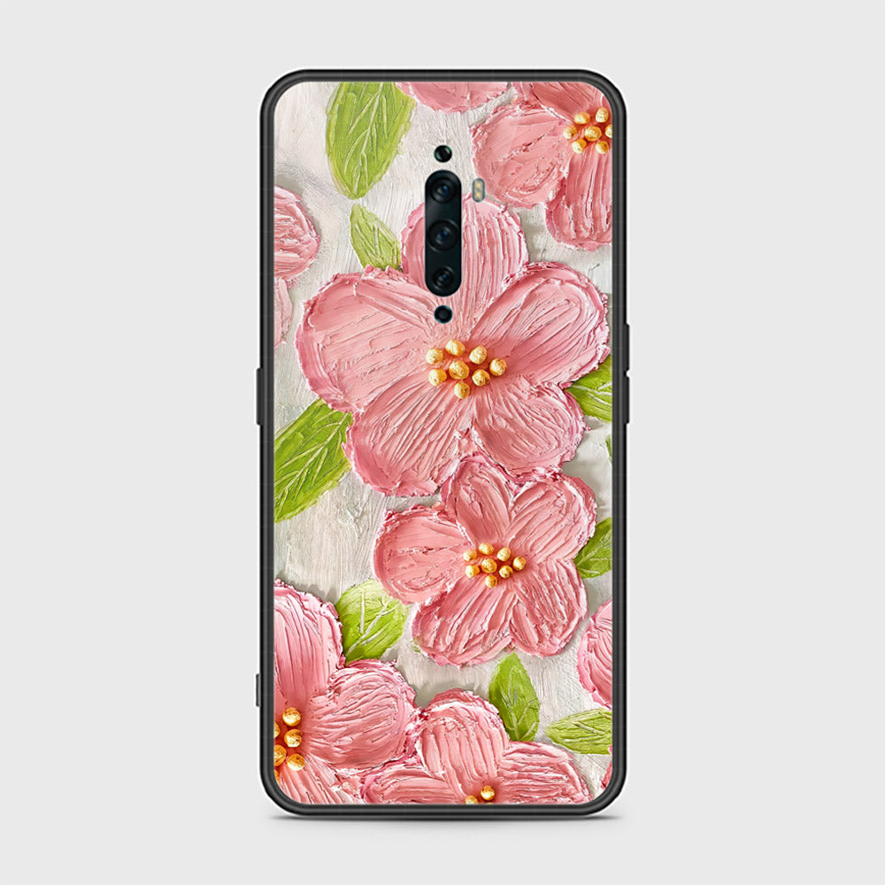 Oppo Reno 2Z Cover - Floral Series - Design 9 - Pink & Green - HQ Ultra Shine Premium Infinity Glass Soft Silicon Borders Case