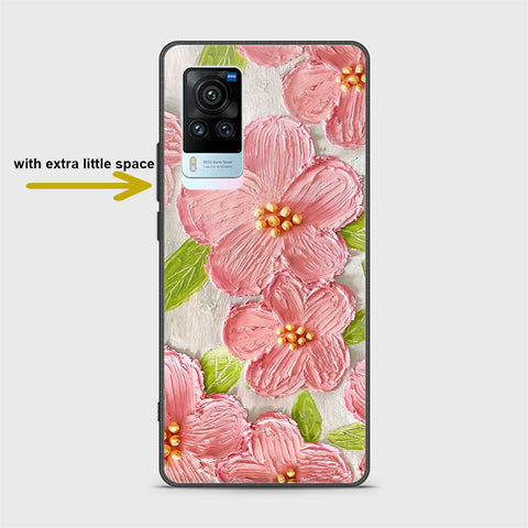 Vivo X60 Pro Cover - Floral Series - Design 9 - Pink & Green - HQ Ultra Shine Premium Infinity Glass Soft Silicon Borders Case