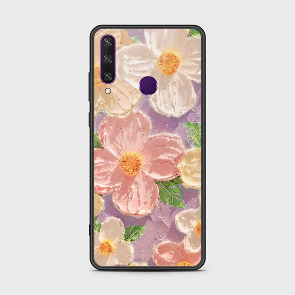 Huawei Y6p Cover - Floral Series - Design 11 - White & Green - HQ Ultra Shine Premium Infinity Glass Soft Silicon Borders Case