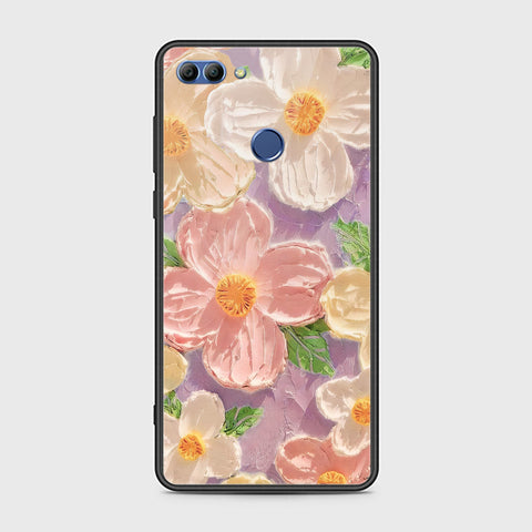 Huawei Y9 2018 Cover - Floral Series - Design 11 - White & Green - HQ Ultra Shine Premium Infinity Glass Soft Silicon Borders Case