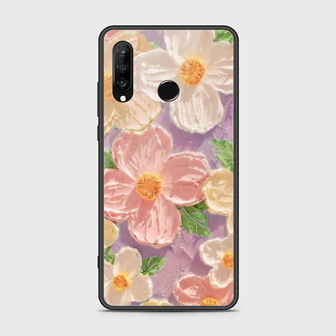 Huawei P30 lite Cover - Floral Series - Design 11 - White & Green - HQ Ultra Shine Premium Infinity Glass Soft Silicon Borders Case