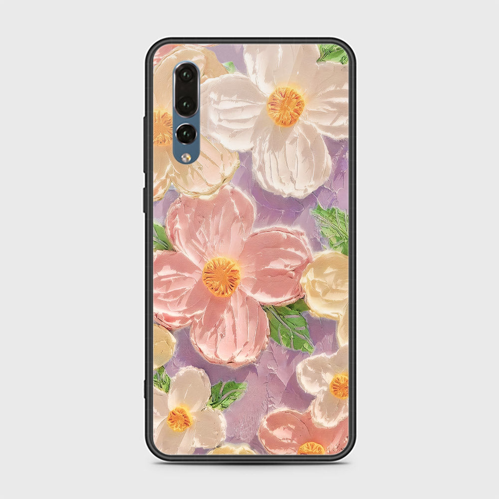 Huawei P20 Pro Cover - Floral Series - Design 11 - White & Green - HQ Ultra Shine Premium Infinity Glass Soft Silicon Borders Case