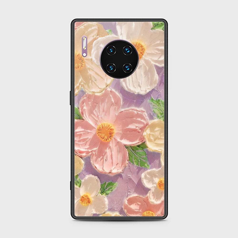 Huawei Mate 30 Pro Cover - Floral Series - Design 11 - White & Green - HQ Ultra Shine Premium Infinity Glass Soft Silicon Borders Case