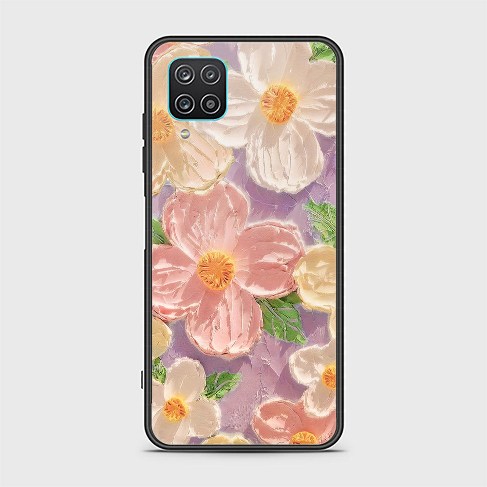 Samsung Galaxy A12 Cover - Floral Series - Design 11 - White & Green - HQ Ultra Shine Premium Infinity Glass Soft Silicon Borders Case