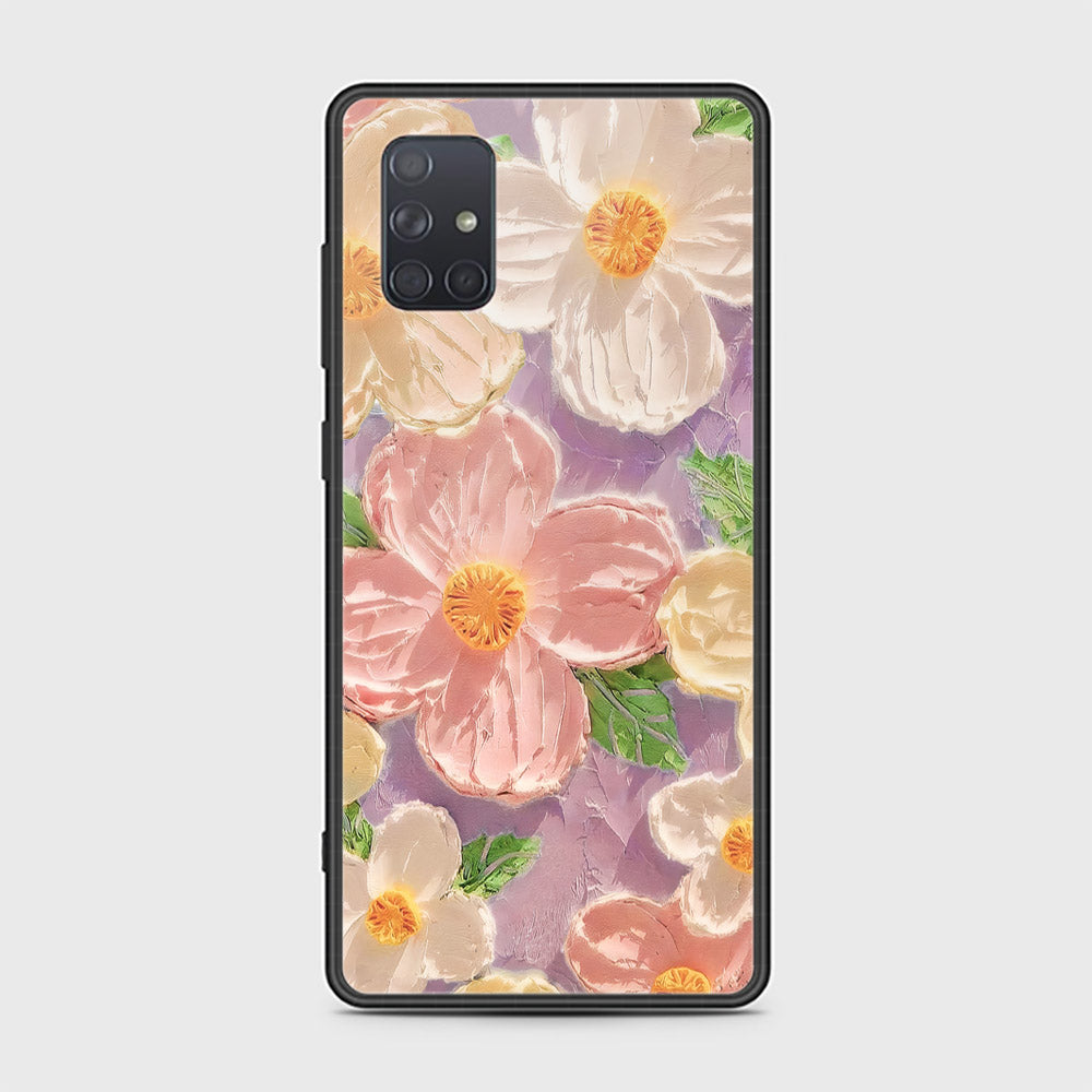 Samsung Galaxy A71 Cover - Floral Series - Design 11 - White & Green - HQ Ultra Shine Premium Infinity Glass Soft Silicon Borders Case