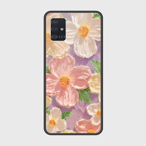 Samsung Galaxy A51 Cover - Floral Series - Design 11 - White & Green - HQ Ultra Shine Premium Infinity Glass Soft Silicon Borders Case