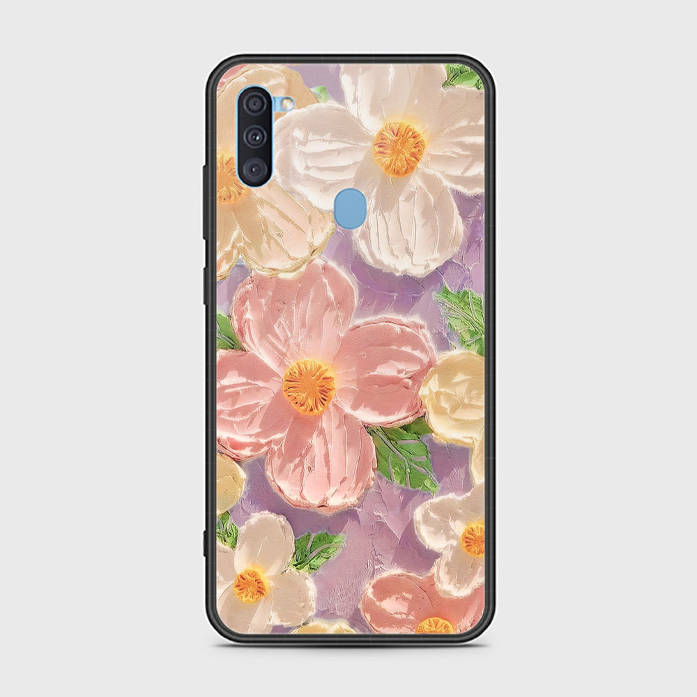 Samsung Galaxy M11 Cover - Floral Series - Design 11 - White & Green - HQ Ultra Shine Premium Infinity Glass Soft Silicon Borders Case