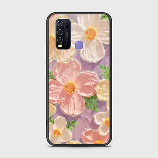 Vivo Y30 Cover - Floral Series - Design 11 - White & Green - HQ Ultra Shine Premium Infinity Glass Soft Silicon Borders Case