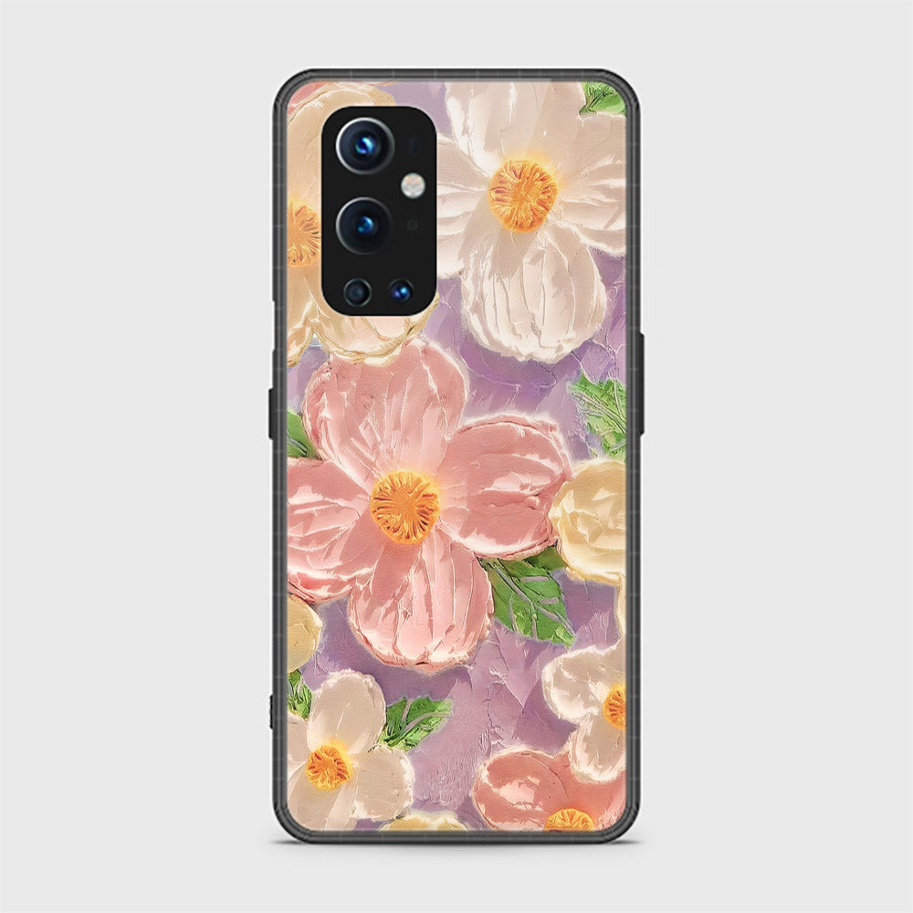 OnePlus 9 Pro Cover - Floral Series - Design 11 - White & Green - HQ Ultra Shine Premium Infinity Glass Soft Silicon Borders Case