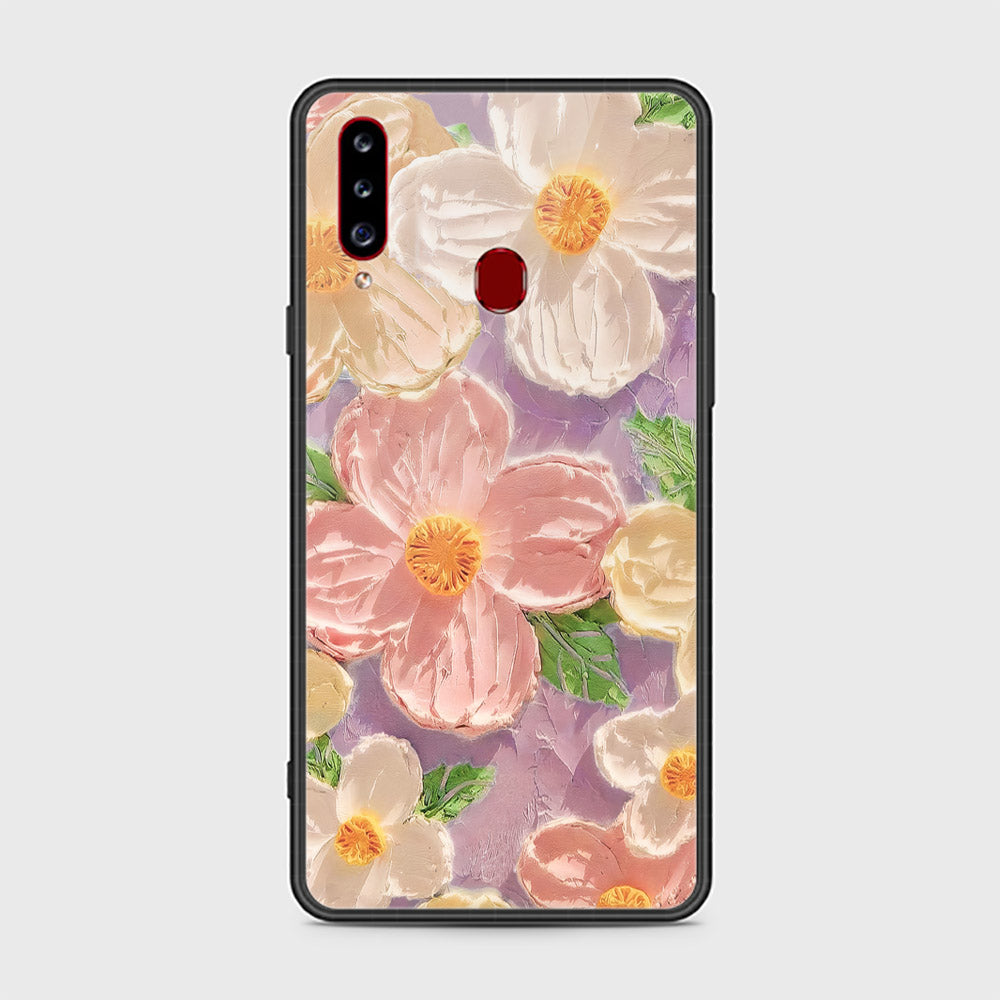 Samsung Galaxy A20s Cover - Floral Series - Design 11 - White & Green - HQ Ultra Shine Premium Infinity Glass Soft Silicon Borders Case