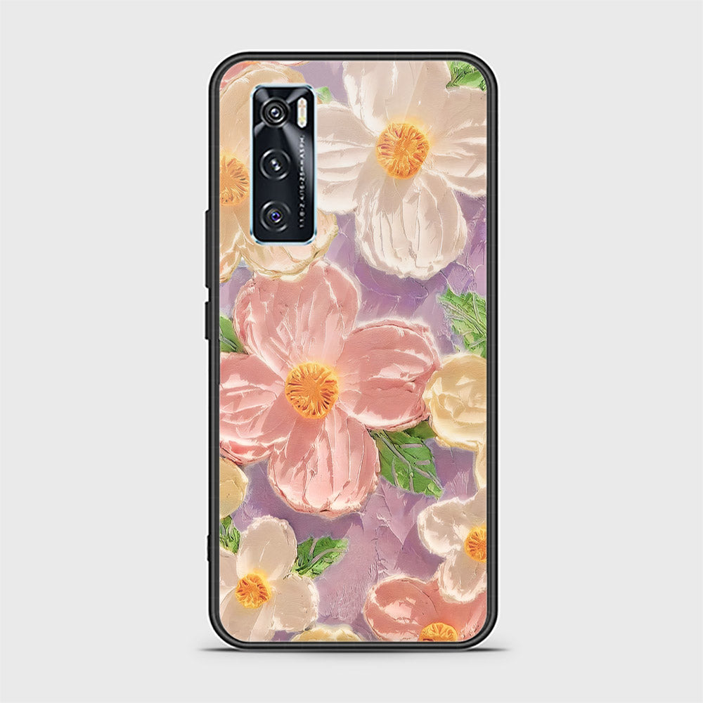 Vivo V20 SE Cover - Floral Series - Design 11 - White & Green - HQ Ultra Shine Premium Infinity Glass Soft Silicon Borders Case