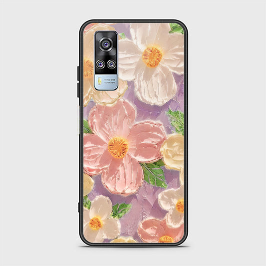 Vivo Y51 (2020 December) Cover - Floral Series - Design 11 - White & Green - HQ Ultra Shine Premium Infinity Glass Soft Silicon Borders Case