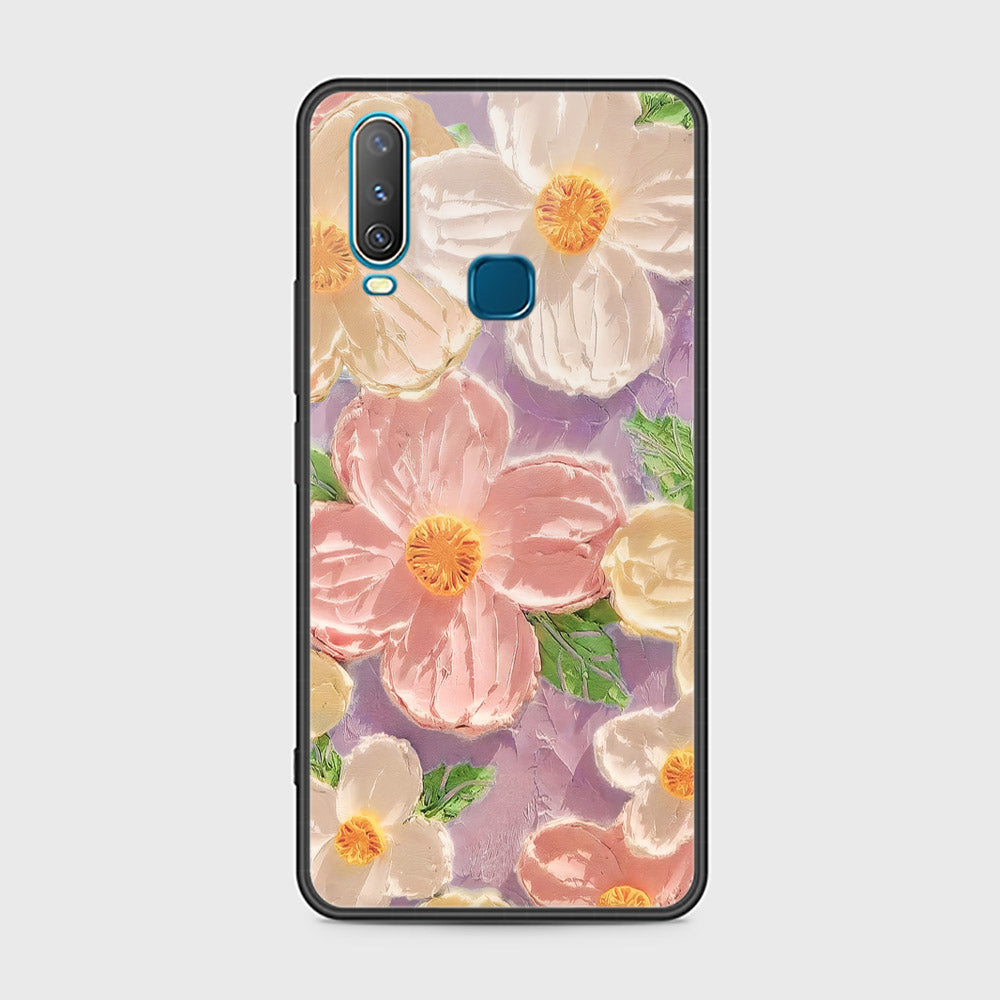 Vivo Y12 Cover - Floral Series - Design 11 - White & Green - HQ Ultra Shine Premium Infinity Glass Soft Silicon Borders Case