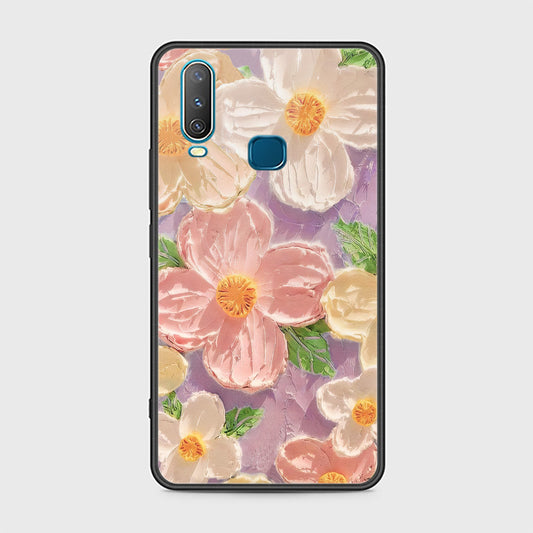 Vivo Y15 Cover - Floral Series - Design 11 - White & Green - HQ Ultra Shine Premium Infinity Glass Soft Silicon Borders Case