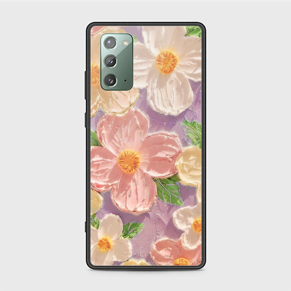 Samsung Galaxy Note 20 Cover - Floral Series - Design 11 - White & Green - HQ Ultra Shine Premium Infinity Glass Soft Silicon Borders Case