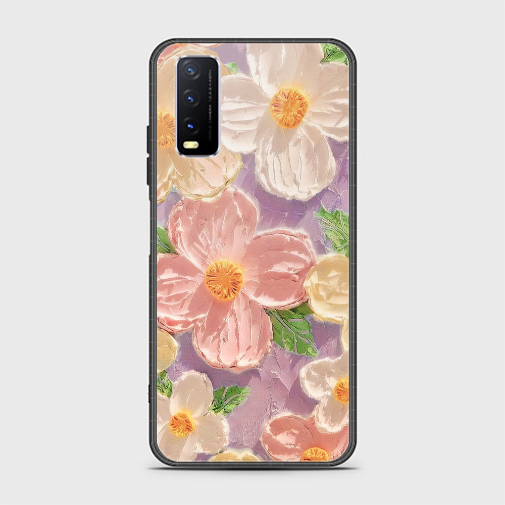 Vivo Y20s Cover - Floral Series - Design 11 - White & Green - HQ Ultra Shine Premium Infinity Glass Soft Silicon Borders Case