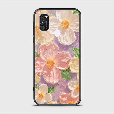 Samsung Galaxy M30s Cover - Floral Series - Design 11 - White & Green - HQ Ultra Shine Premium Infinity Glass Soft Silicon Borders Case