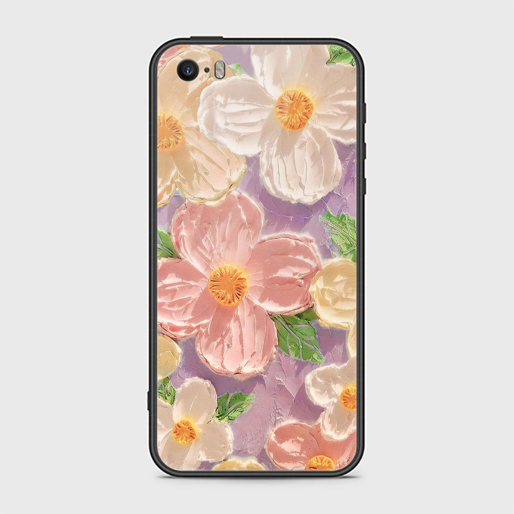 iPhone SE Cover - Floral Series - Design 11 - White & Green - HQ Ultra Shine Premium Infinity Glass Soft Silicon Borders Case