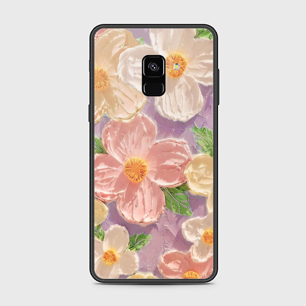 Samsung Galaxy A8 2018 Cover - Floral Series - Design 11 - White & Green - HQ Ultra Shine Premium Infinity Glass Soft Silicon Borders Case