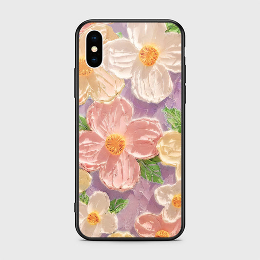 iPhone XS / X Cover - Floral Series - Design 11 - White & Green - HQ Ultra Shine Premium Infinity Glass Soft Silicon Borders Case