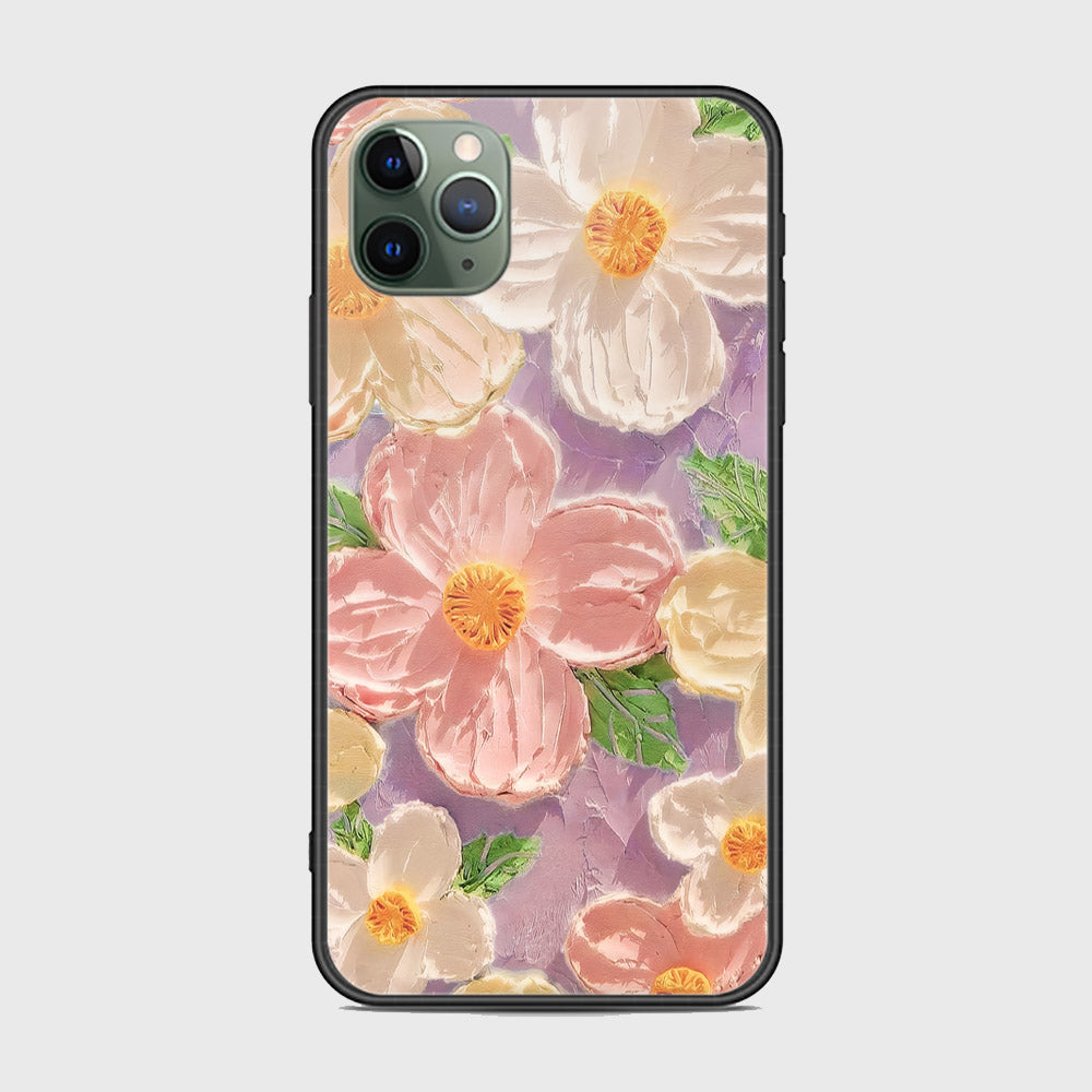 iPhone 11 Pro Cover - Floral Series - Design 11 - White & Green - HQ Ultra Shine Premium Infinity Glass Soft Silicon Borders Case